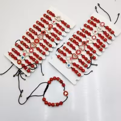 دستبند مهره کریستال وسط قلب