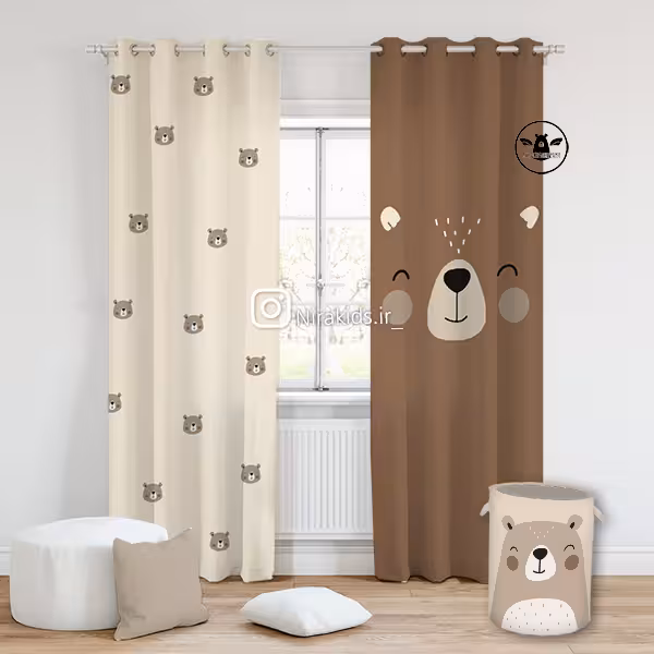پرده طرح خرسی رنگ نود