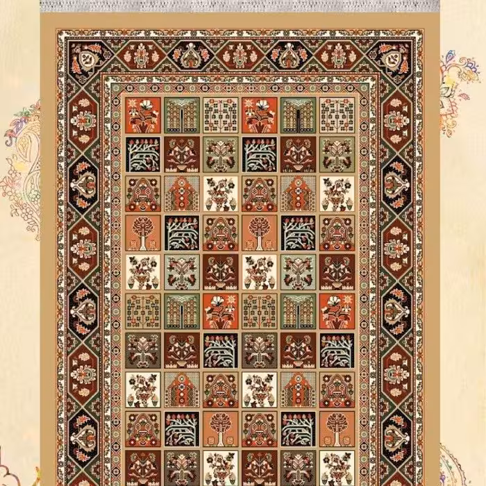 گلیم فرش ماشینی کاشان طرح خشتی بادامی(1در3)متری(هزینه ارسال باخریداروپس کرایه میباشد)