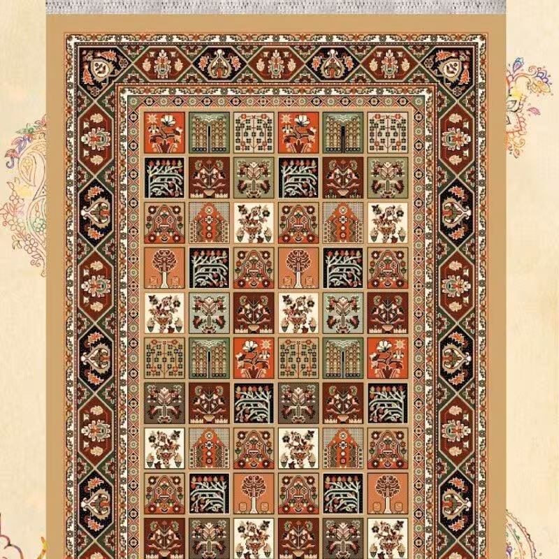 گلیم فرش ماشینی کاشان طرح خشتی بادامی(1در3)متری(هزینه ارسال باخریداروپس کرایه میباشد)