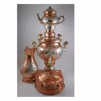 سرویس سماور زغالی آب مس دورنگ قلمزنی (هخامنش) سایز 3 کد 101555