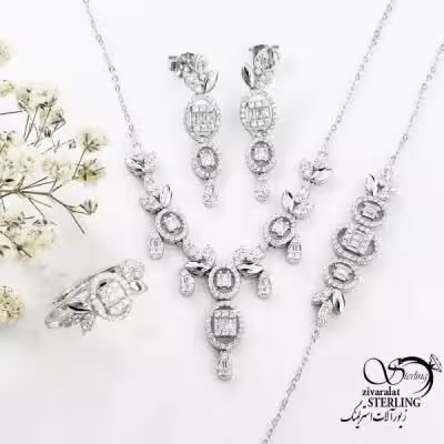 سرویس نقره نگین جواهری عیار925 کد 18530