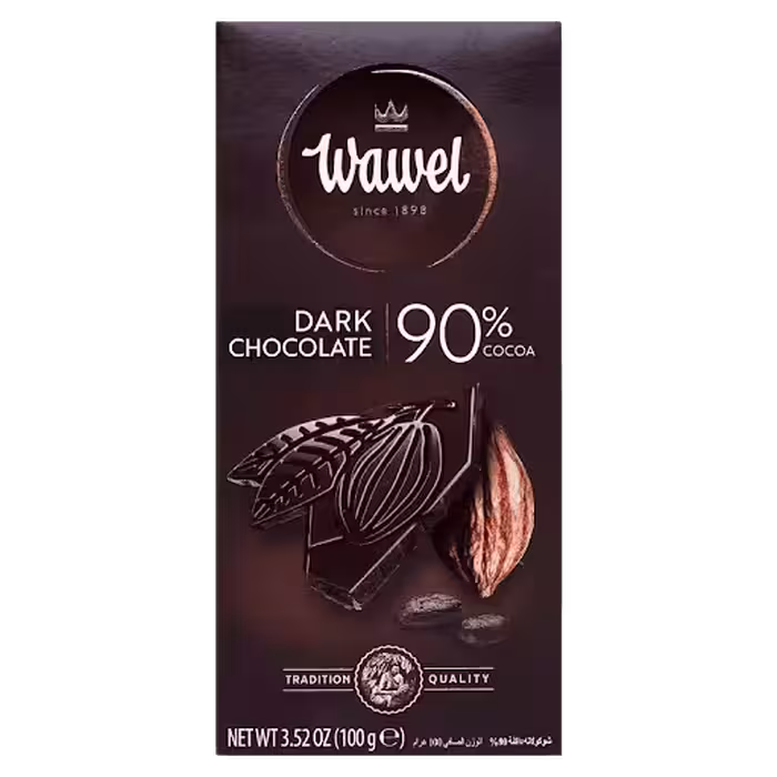 شکلات تخته ای 90 درصد تلخ واول حجم 80 گرم