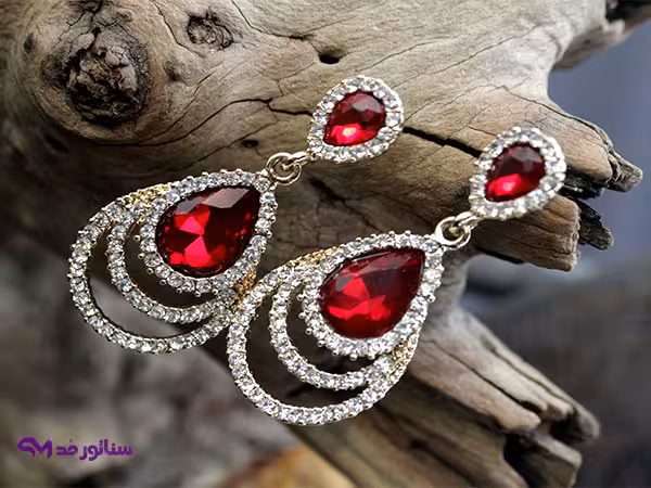 گوشواره استیل نگین دار طرح یاقوت کد G5071