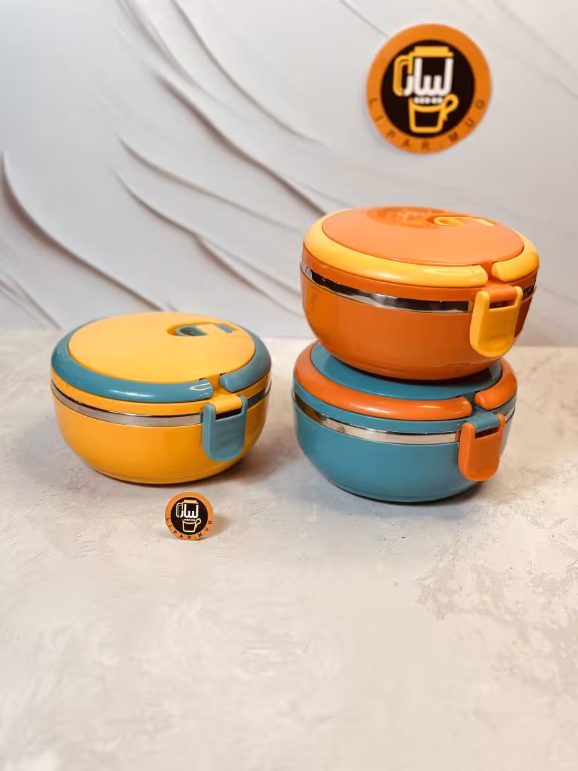 لانچ باکس ظرف غذای استیل گرد دسته دار کد 7217