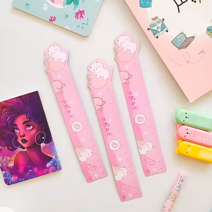 خط کش مگنتی فانتزی طرح خرگوش رنگ صورتی 15 سانتی متری