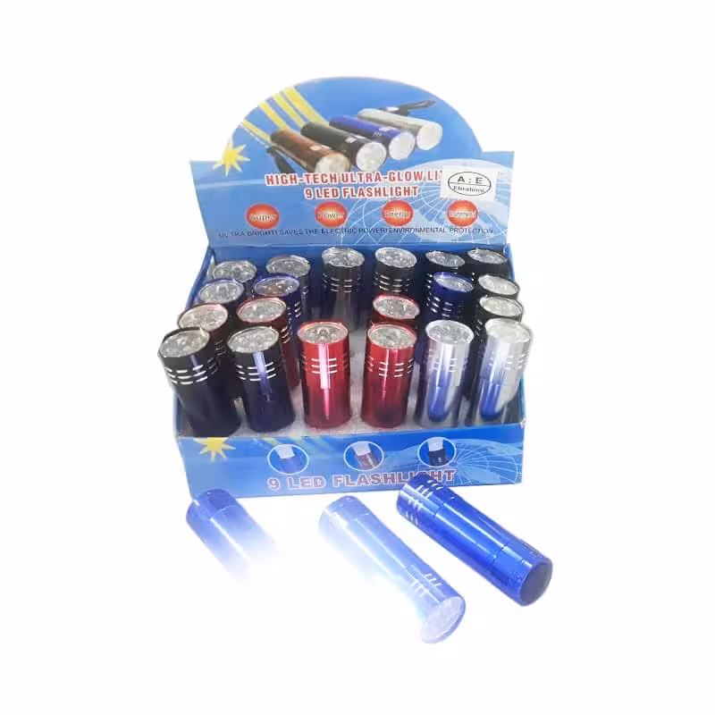 چراغ قوه استیل رنگی با 9 لامپ ال ای دی بسته 24 عددی OECG-003