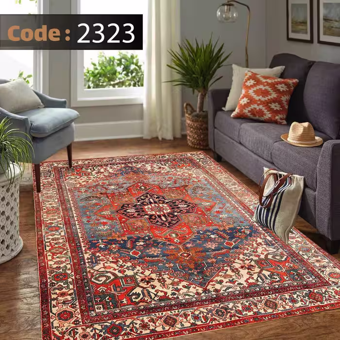 کاورفرش روفرشی دورکشدار گوشه لیفه ای لاکی ، آبی و متنوع کد 2323