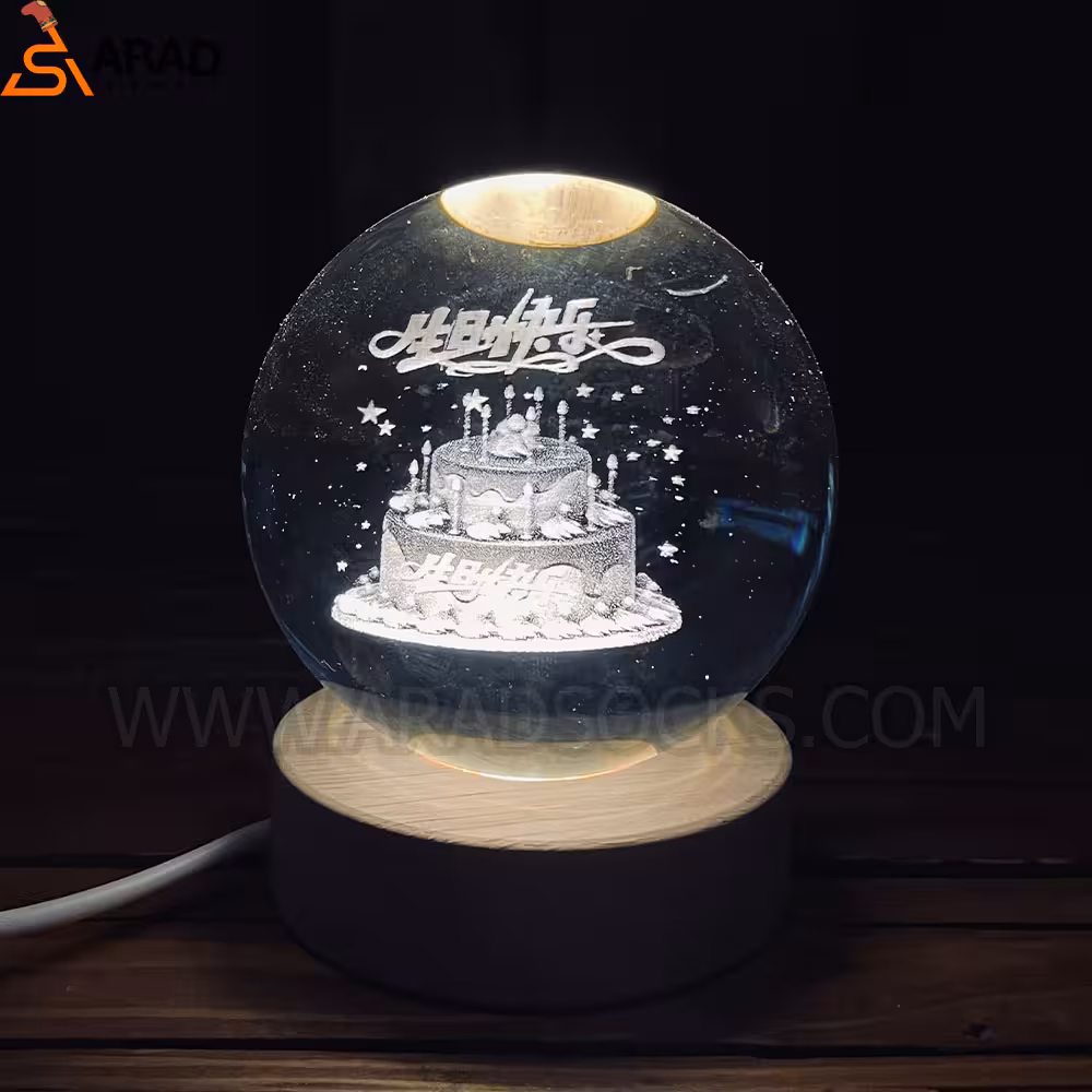 گوی سه بعدی کریستال طرح تولد سایز4