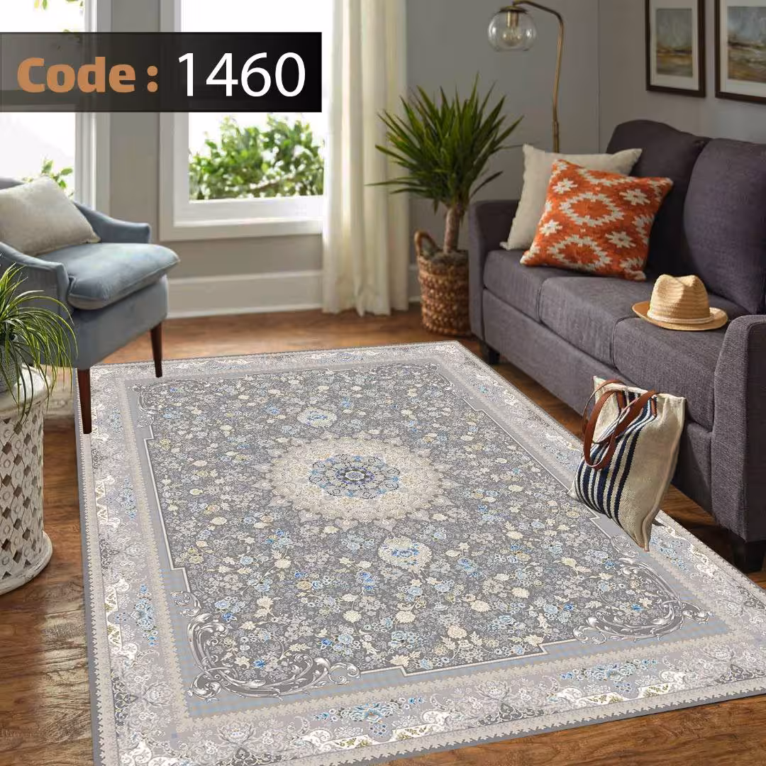 کاورفرش روفرشی دورکشدار گوشه لیفه ای طوسی کرم کد 1460