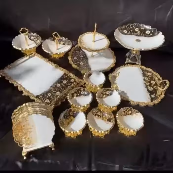 ظروف پذیرایی رزینی 6نفره  رزینی پذیرایی بابونه جهیزیه عروس