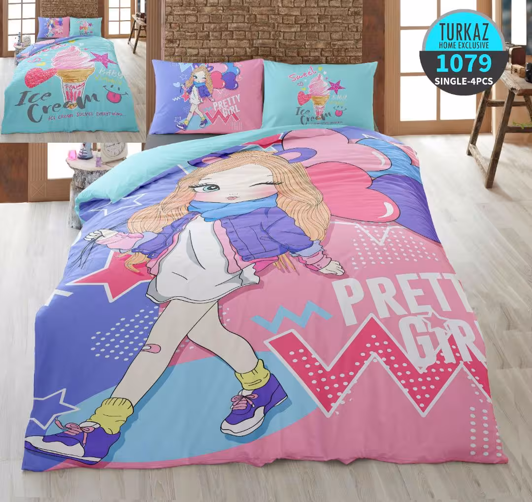 سرویس لحاف روتختی 1 نفره چاپی تنسل برند ترکاز(Turkaz) کد 1079