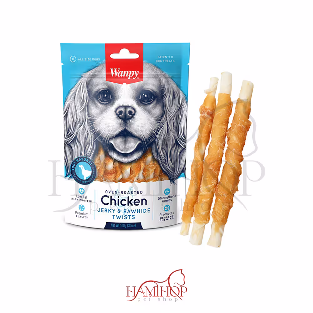 تشویقی سگ ونپی طعم مرغ و دورپیچ چربی Wanpy Chicken & Rawhide Twists