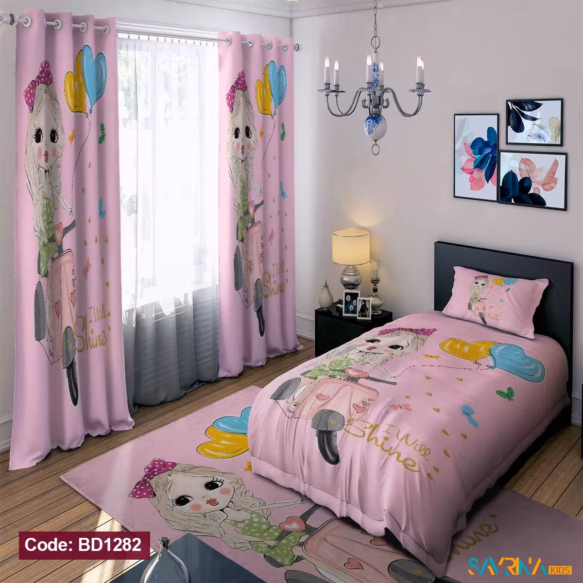 ست اتاق خواب دخترانه طرح دختر جذاب کد BD1282