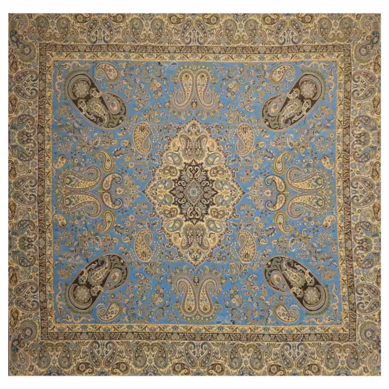 رومیزی مربع ترمه ابریشم تار سفید کد TRM100