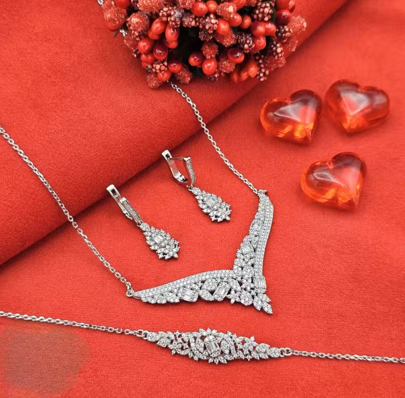 سرویس نقره جواهری زنانه کد 60346