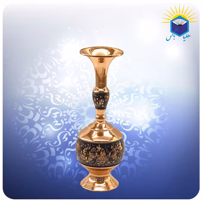 گلدان تنه گرد مس و الماس تراش 20 سانت
