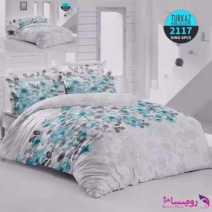 قیمت و خرید روتختی طرح گل سفید طوسی دونفره برند ترکاز کد 2117
