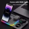 استند شارژ 30W وایرلس 5 در 1 ساعت و RGB دار رنگ مشکی