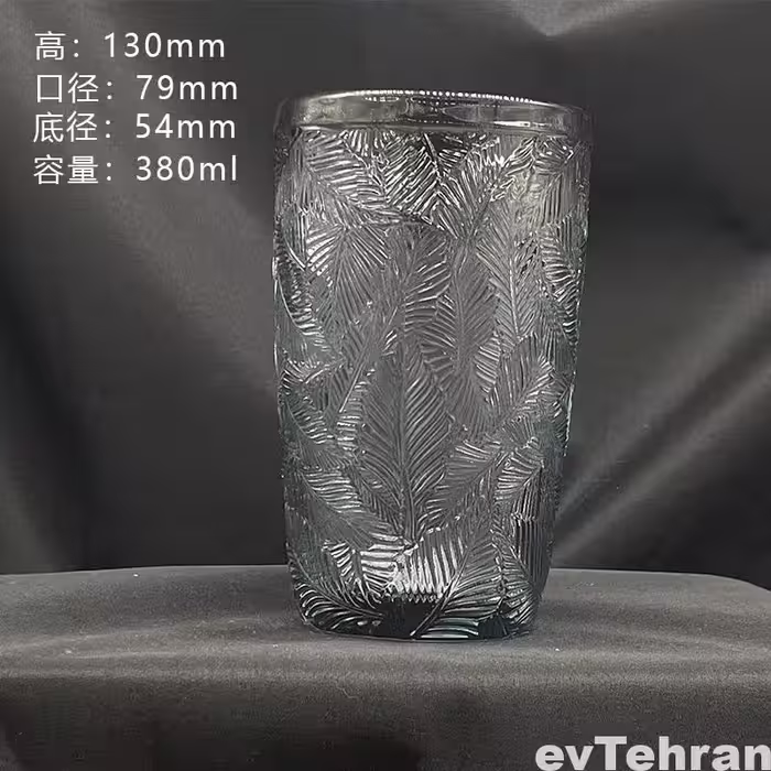 لیوان شیشه‌ای طرح برگ برجسته 380 میل – خاکستری