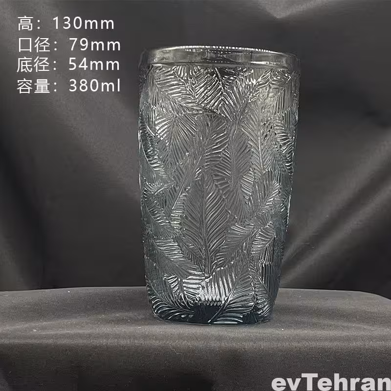 لیوان شیشه‌ای طرح برگ برجسته 380 میل – خاکستری