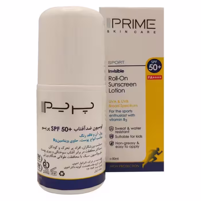 پریم لوسیون ضدآفتاب SPF50 رول-آن و فاقدرنگ مناسب انواع پوست 50ML
