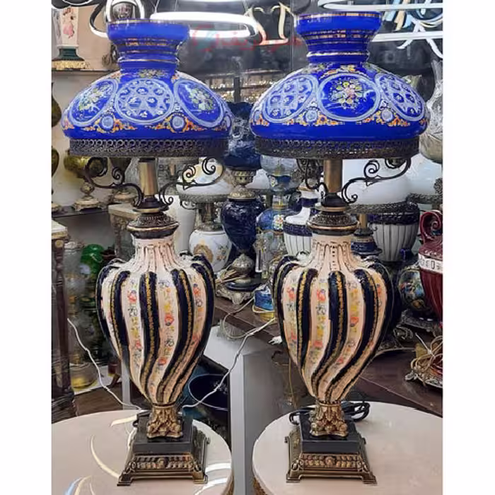 چراغ قالپاقی ستون گل رنگی سرمه ای مدل سه پوست