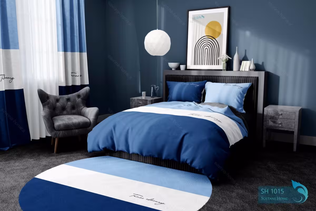 ست روتختی طرح کلاسیک آبی دونفره کد SH1015