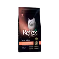غذای خشک گربه بالغ hairball &amp; indoor طعم سالمون برند Reflex رفلکس پلاس 1.5 کیلویی