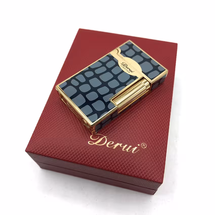 فندک بنزینی دروی طوسی طلایی مدل بغل زن کد d1327