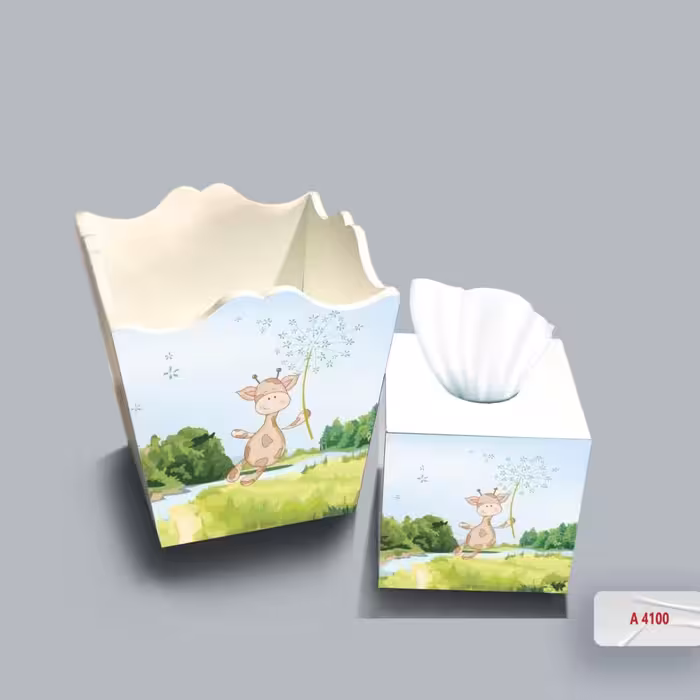 ست سطل و جا دستمال چوبی کودک طرح زرافه ناز کد A4100