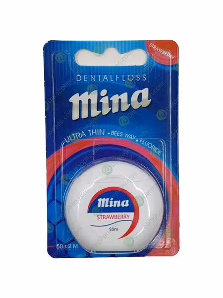 نخ دندان فوق نازک مینا با اسانس توت فرنگی50 متر-mina