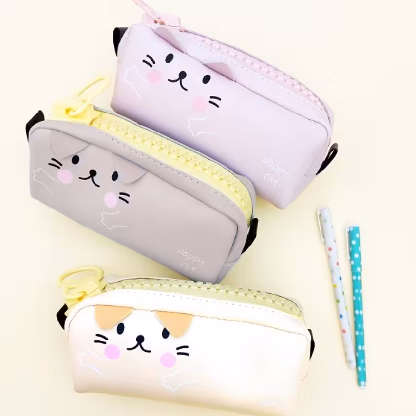 جامدادی گربه زیپ درشت جامدادی فانتزی زیپ غول پیکر  چرم مصنوعی 