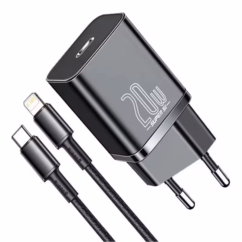 شارژر دیواری باسئوس مدل TZCCSUP-B02 به همراه کابل تبدیل لایتنینگ | کالا مکس