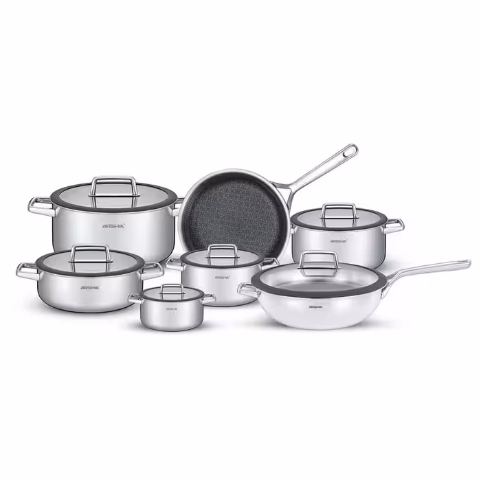 سرویس قابلمه و تابه استیل 13 پارچه عرشیا مدل لیزری