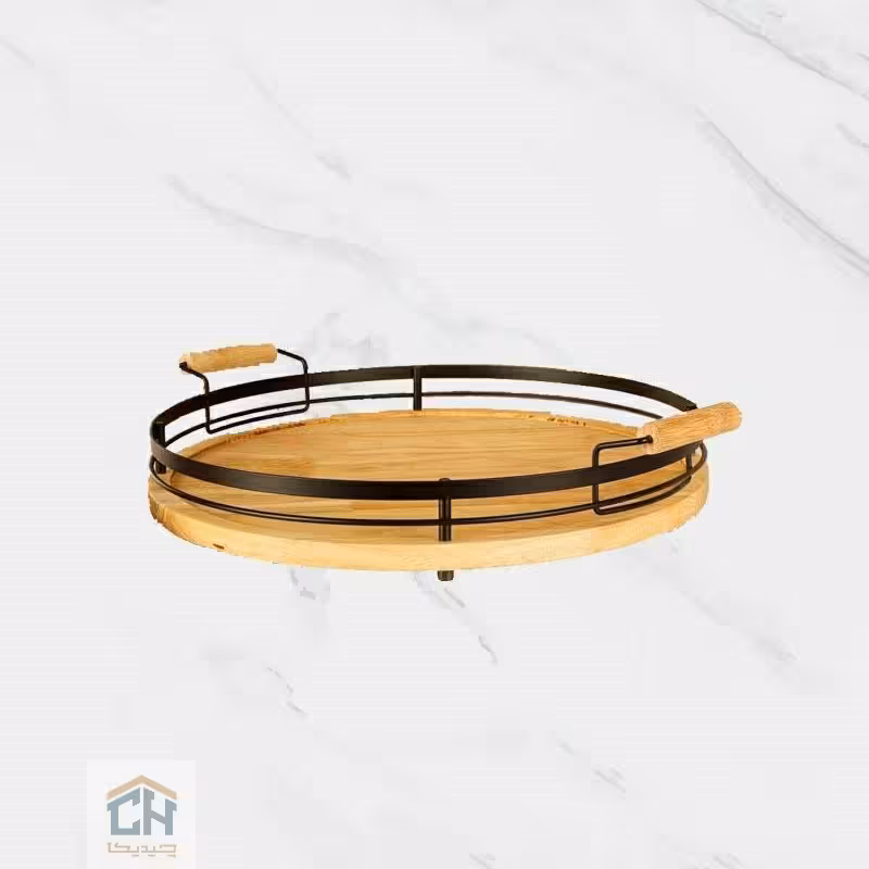 سینی فلزی گرد کف چوبی مدل 3043