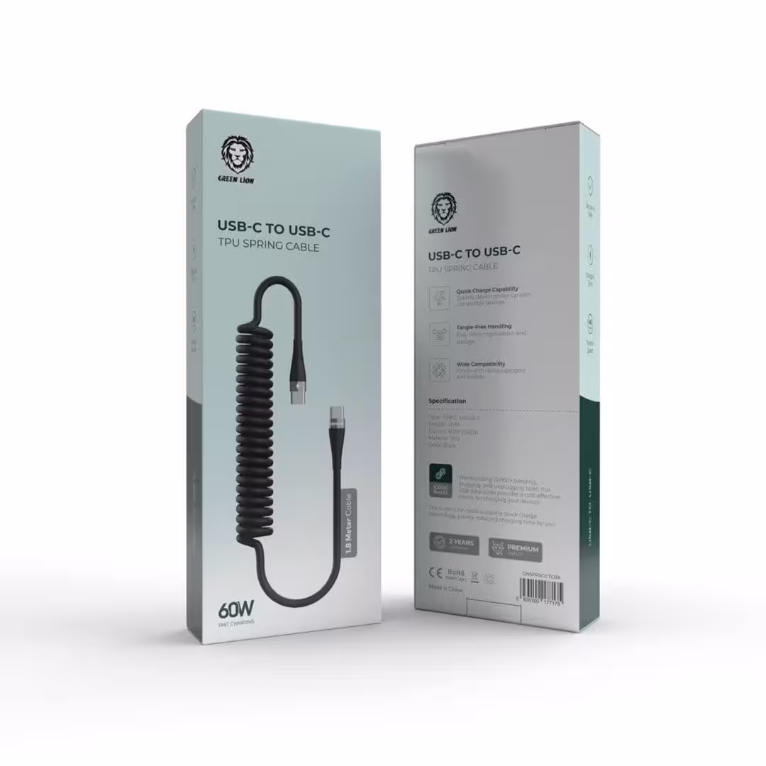 کابل فنری تایپ سی به تایپ سی گرین Green usb-c to usb-c TPU spring cable