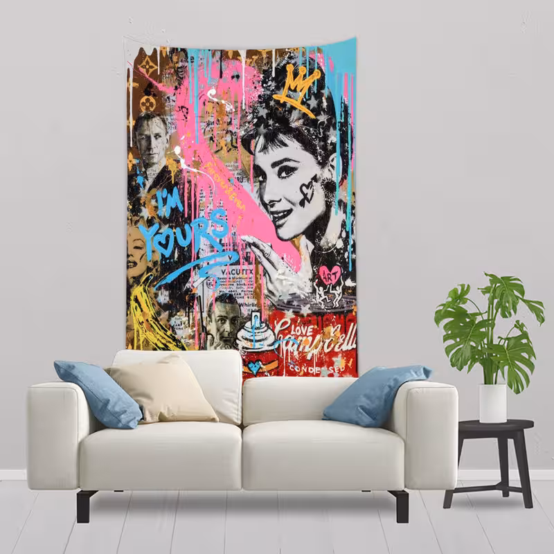 پوستر پارچه ای فیانی مدل بکدراپ آدری هپبورن کد F178