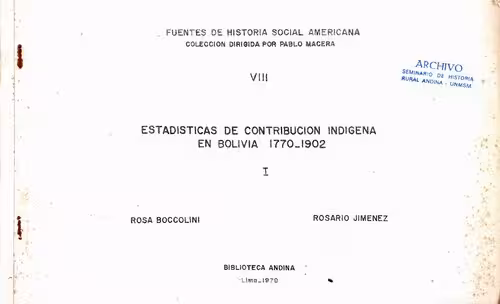 خرید و دانلود نسخه کامل کتاب Estadísticas de contribución indígena en Bolivia 1770-1902