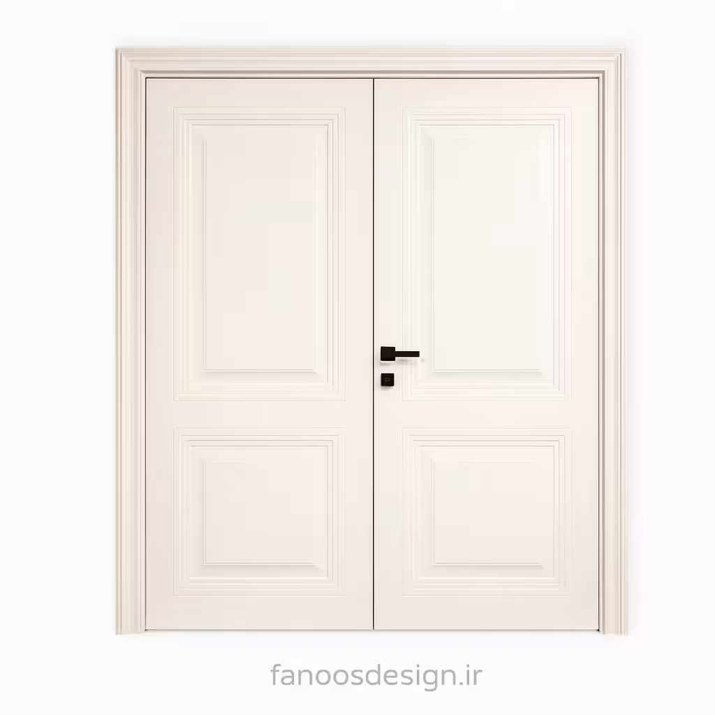 درب اتاق دو لنگه MDF سفید مدل کلاسیک کد 30237