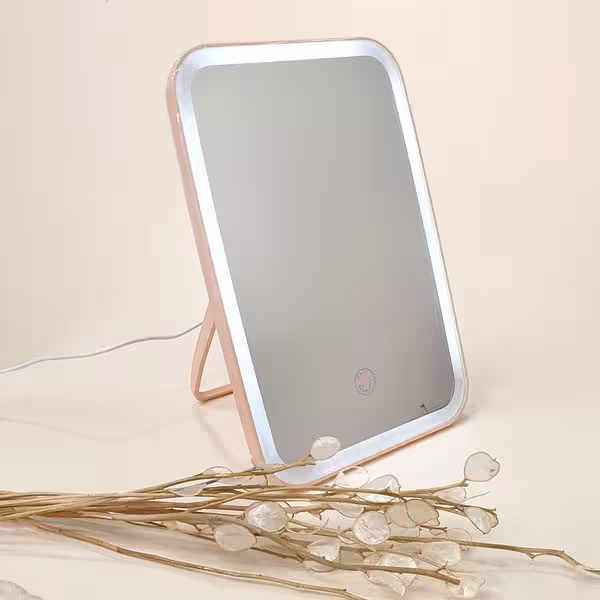 آینه رومیزی مستطیل ال ای دی  22*15 صورتی  تیسا اکسسوری