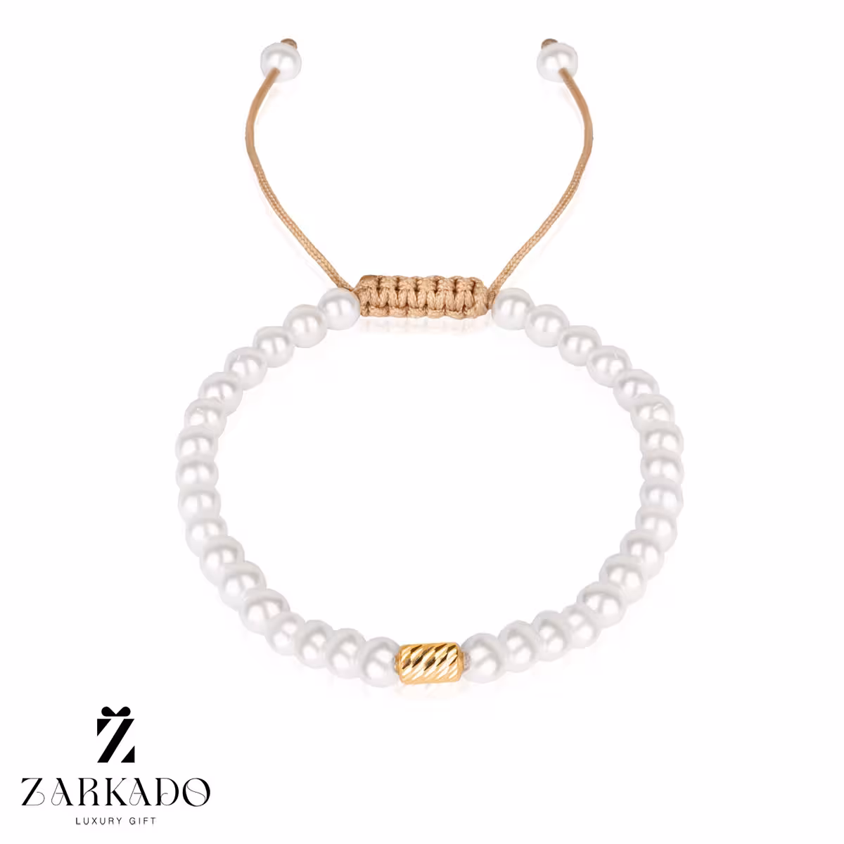 دستبند مرواریدی سفید با گوی طلا کپسولی خطی کد B8209