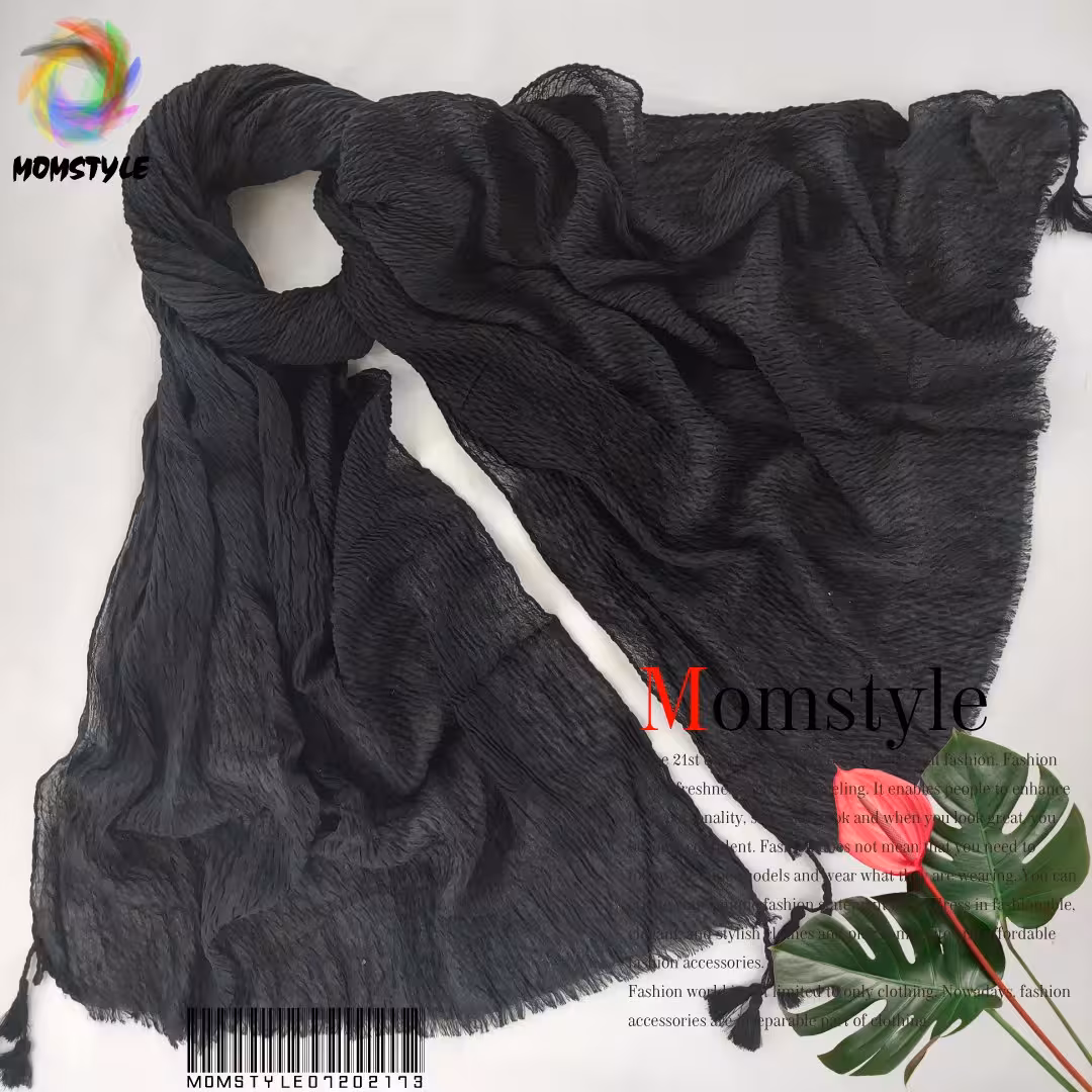 شال پلیسه نخی چهار فصل رنگ مشکی کد46 مام استایل