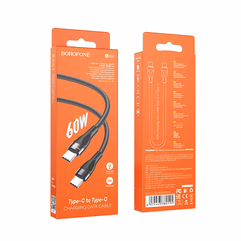 کابل شارژر 60 وات دو سر تایپ سی بروفون مدل bx61