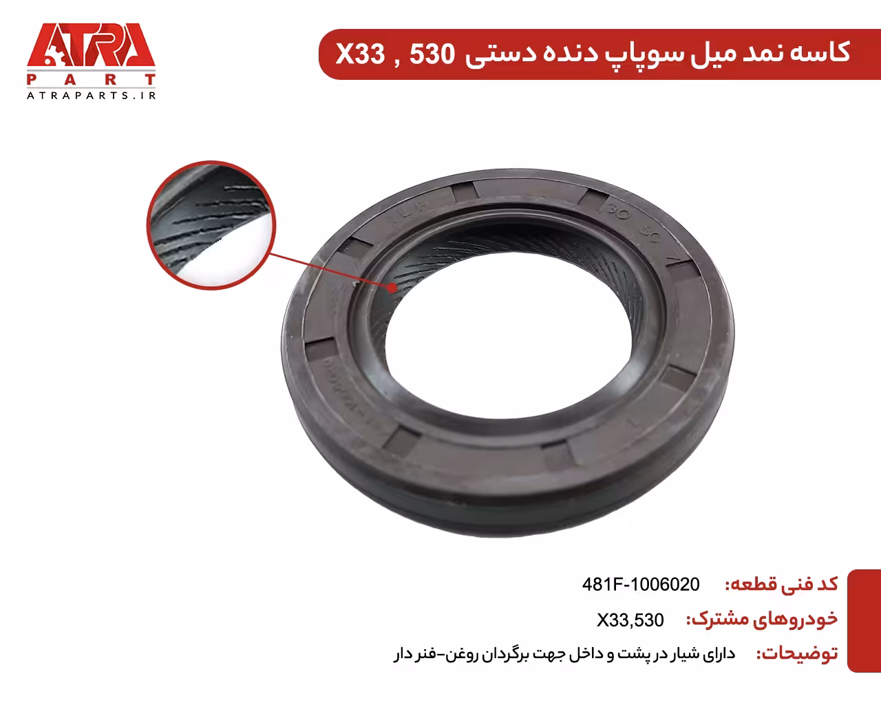 کاسه نمد میل سوپاپ دنده دستی MVM530,X33,550,TIGGO5 کدفنی 481F-1006020