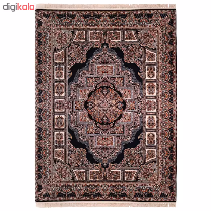 فرش ماشینی زمرد مشهد مدل حوض نقره زمینه سورمه ای