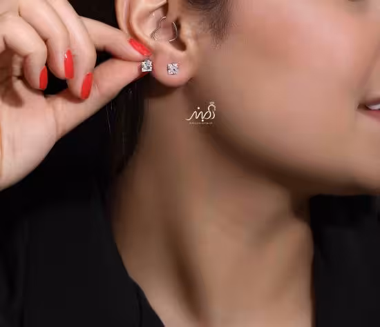 💍گوشواره جواهری ظریف تک نگین ؛ نقره عیار 925 (E_5037)
