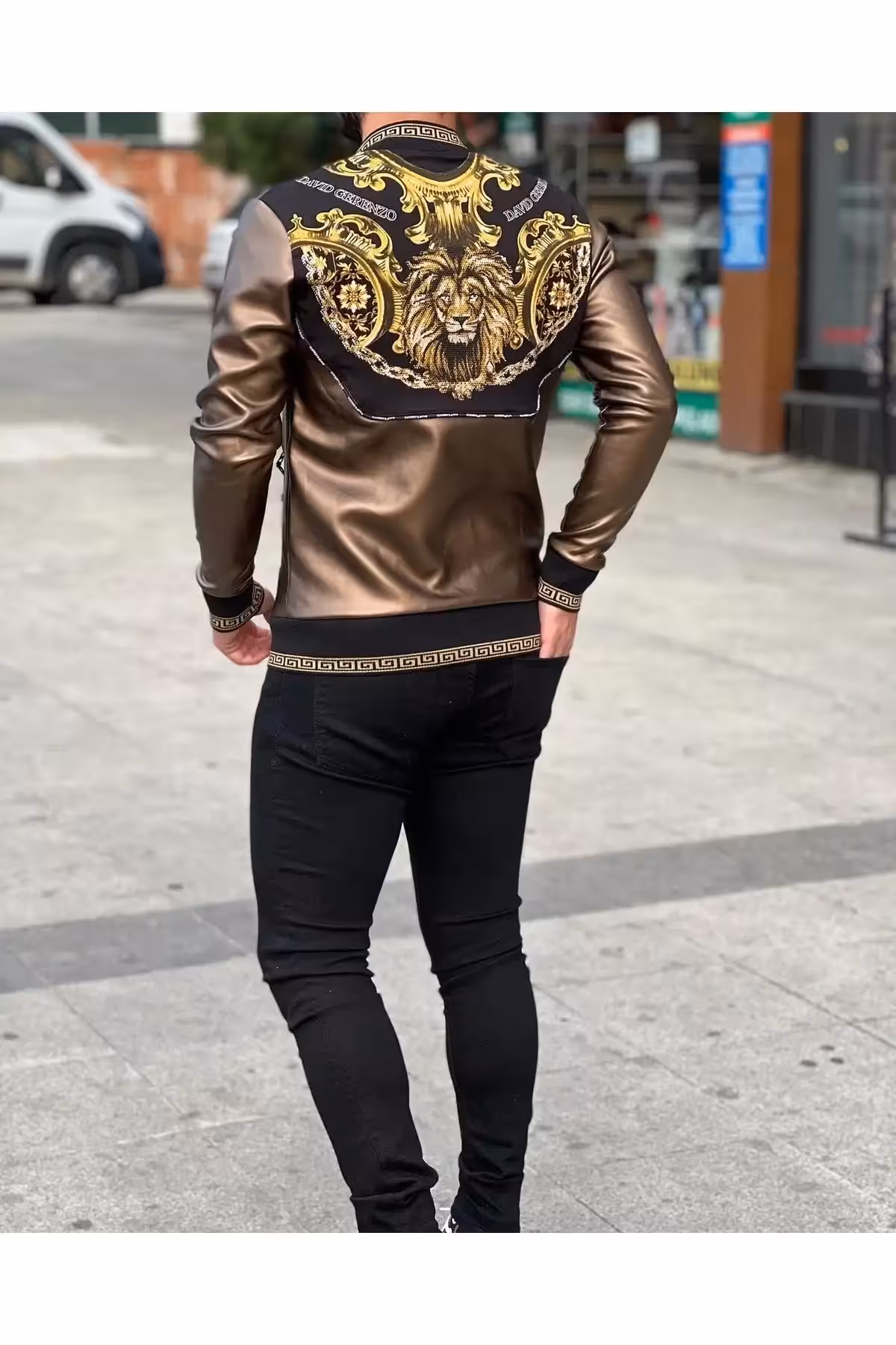 ژاکت چرمی مردانه با طرح شیر در پشت - 7318