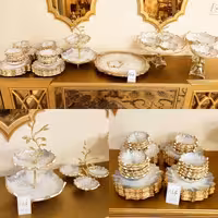 سرویس پذیرایی 6نفره رزینی طرح مرمر دور طلایی جهیزیه عروس