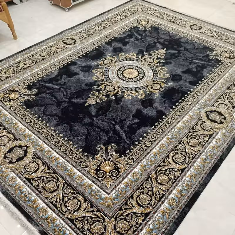 فرش  12متری ماشینی کاشان طرح ورساچه سرمه ای100درصدآکرلیک(باارسال رایگان)